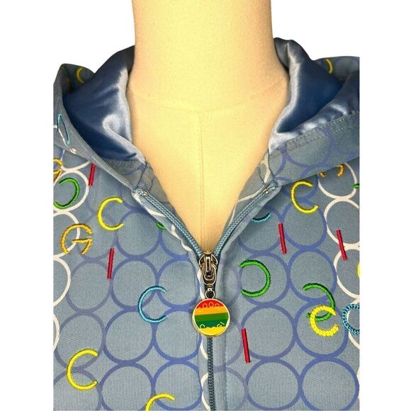 COOGI Women’s Medium Zip Up Jacket Blue Embroidered All Over Print Hoodie - Picture 2 of 10